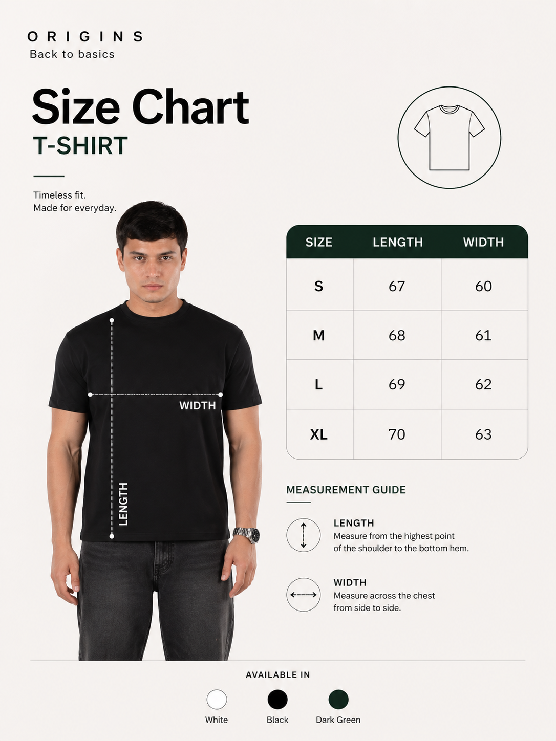 Black Regular Fit T-Shirt size chart